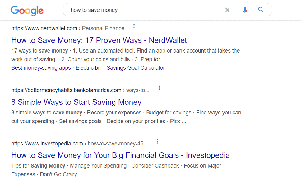 A Google search for how to save money an example of a YMYL topic.