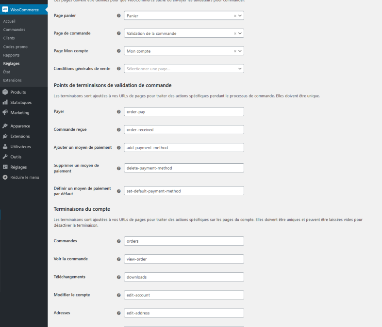 Points de terminaison WooCommerce